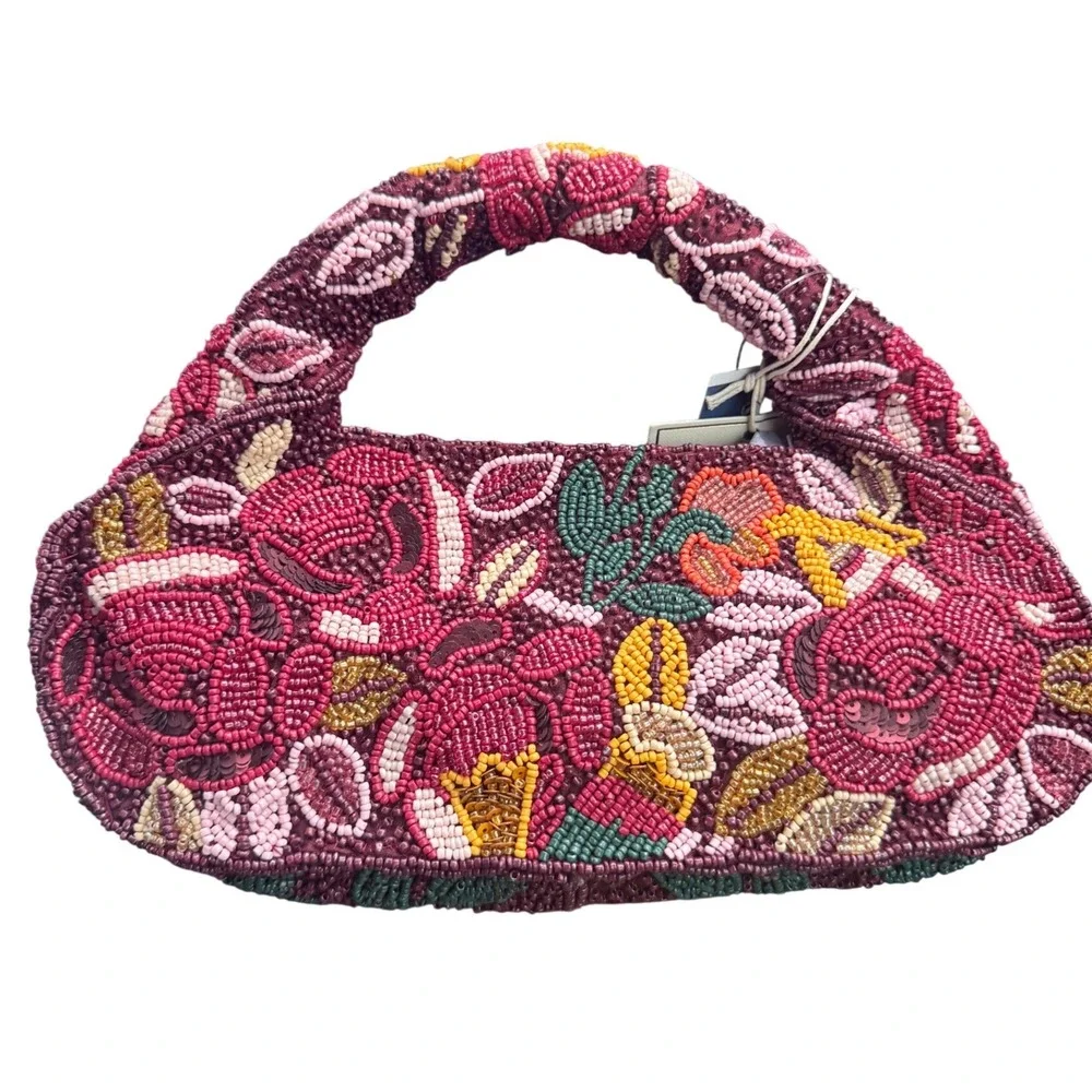 Burgundy Multi Hobo Beaded Floral Garden Bag NWT
